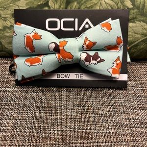 76-PTT NWT OCIA Handmade Toddlers Green With Corgis Dogs Bow Tie High Quality